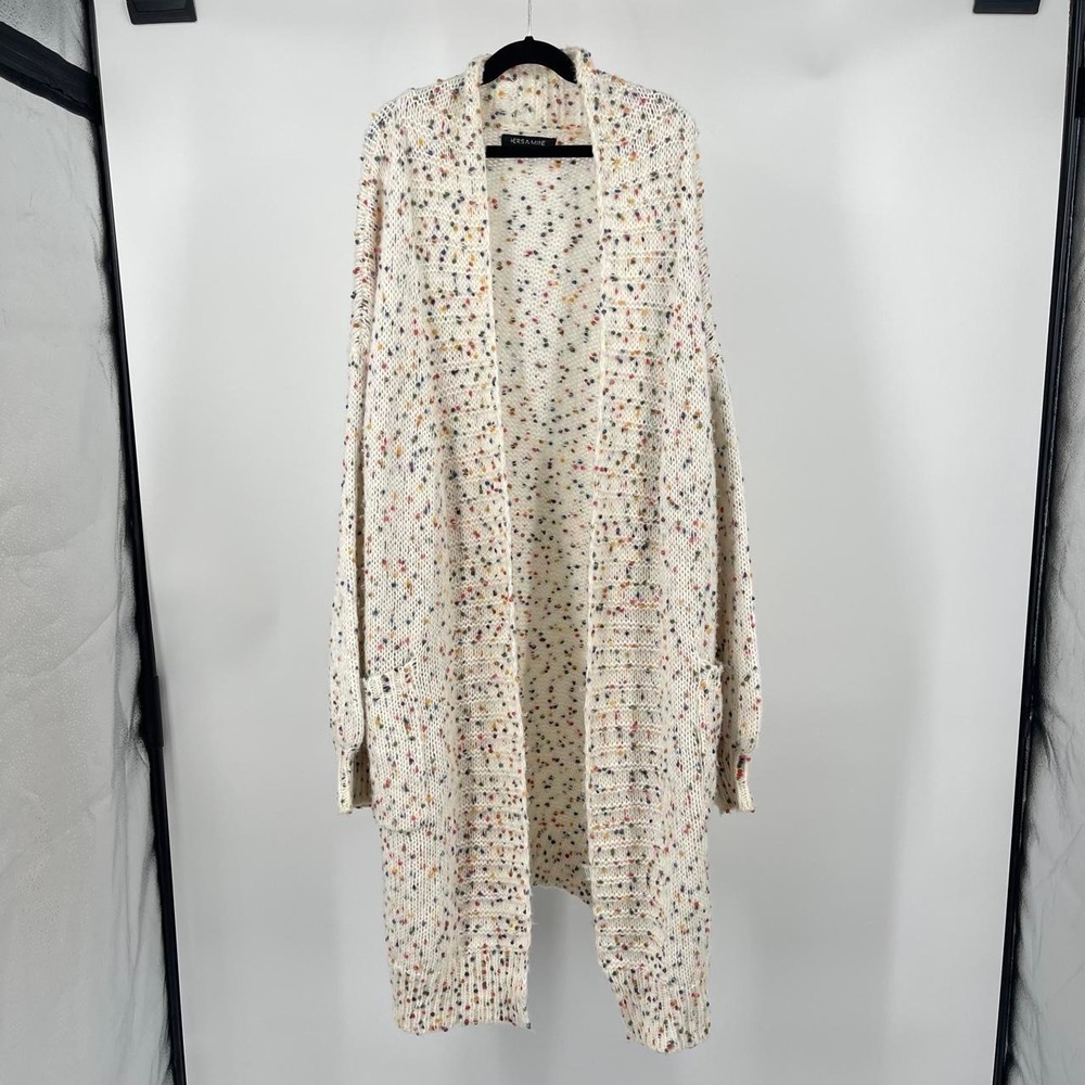 Women's Colorful Knit Sweater Cardigan L Artsy Confetti Rainbow Funky Maximalist
